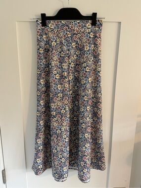 Altar'd State Blue Floral Maxi Skirt with Pink & Cream Blooms